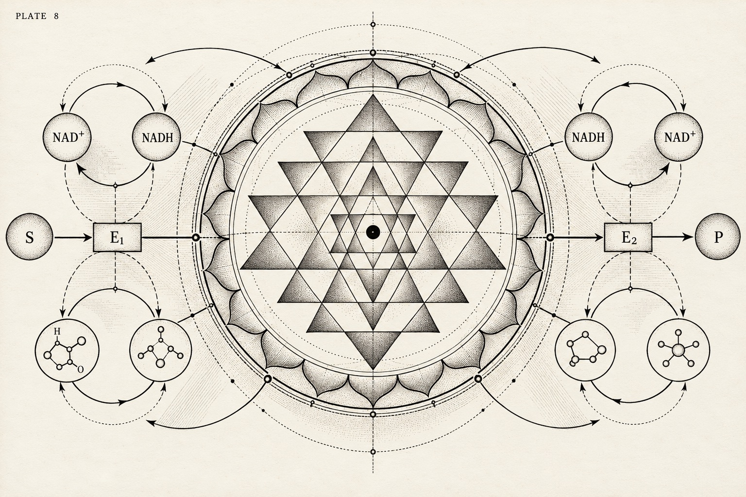 Plate XI. A yantra beside a network of reactions.
